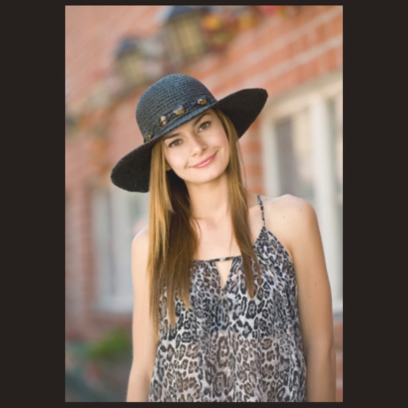 Accessories - Black Beaded Band Wide Brim Sun Hat